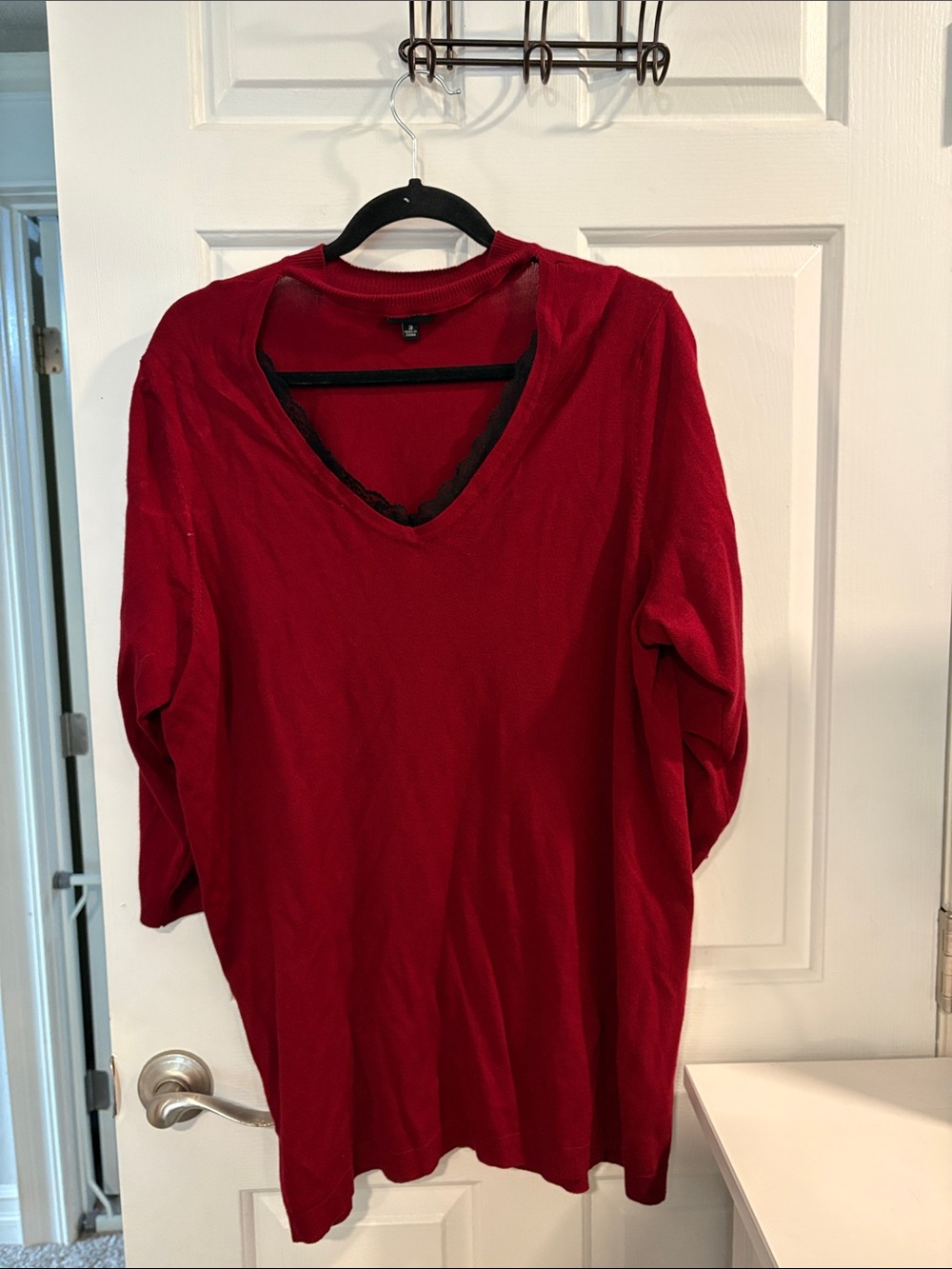 Torrid Red Knit Cut out Top with lace trim
